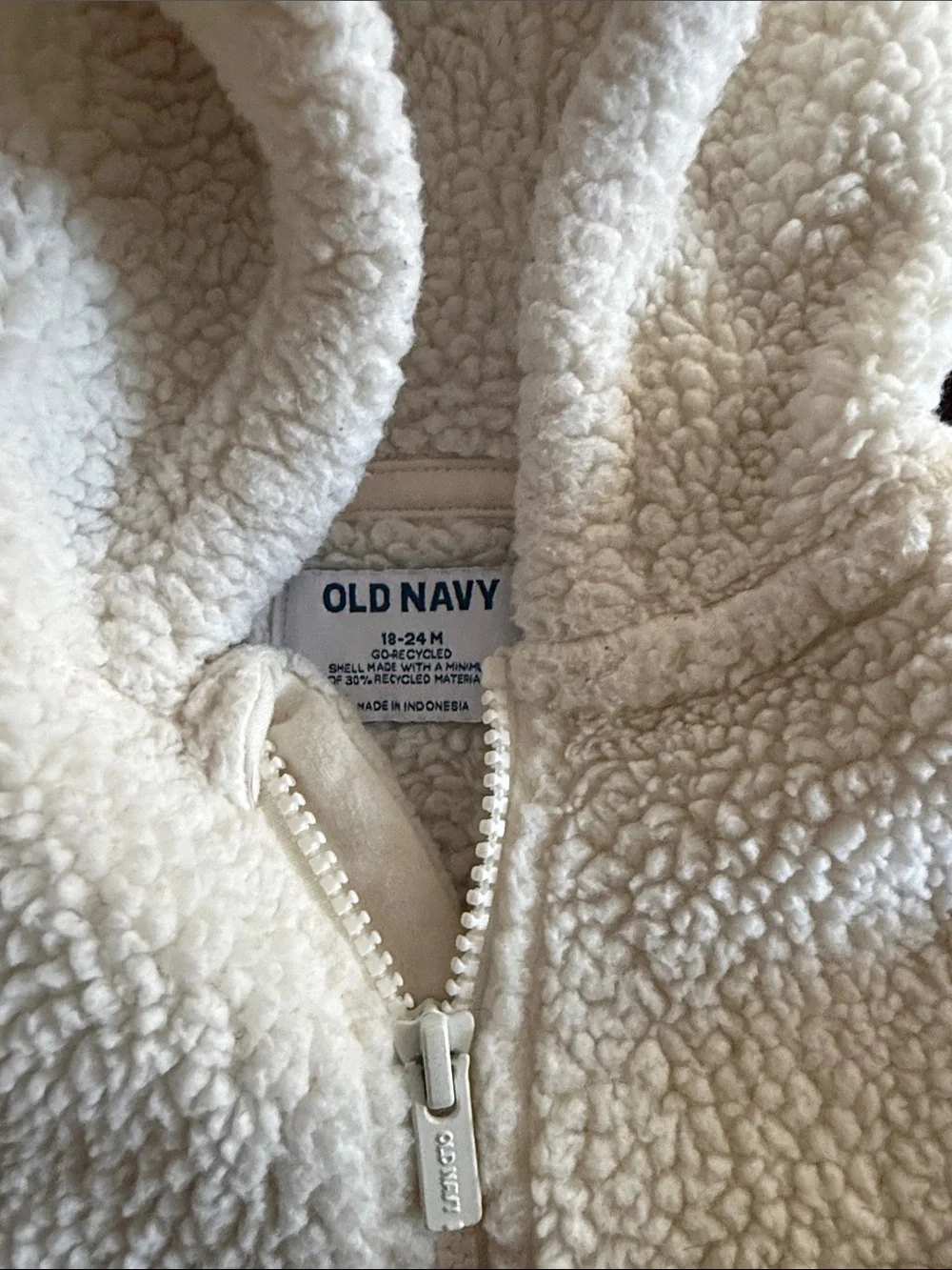 Old Navy Cream Sherpa Zip Hoodie with Ear Hood